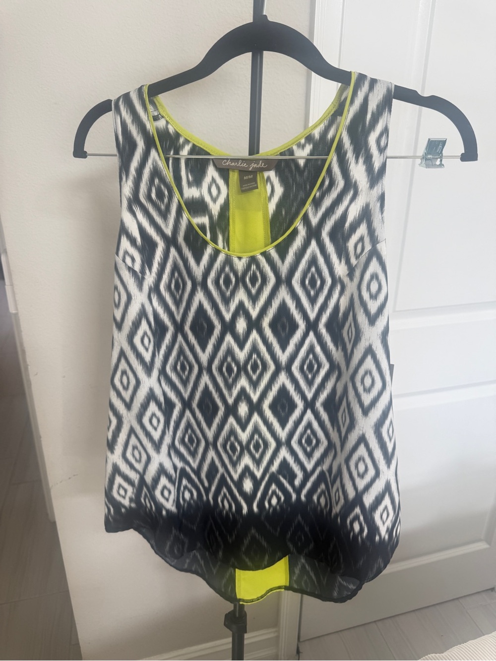 charlie jade Black & White Geometric Tank with Lime Accent